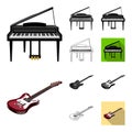 Musical instrument cartoon,black,flat,monochrome,outline icons in set collection for design. String and Wind instrument Royalty Free Stock Photo