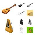 Musical instrument cartoon,black,flat,monochrome,outline icons in set collection for design. String and Wind instrument Royalty Free Stock Photo