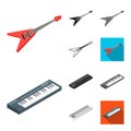 Musical instrument cartoon,black,flat,monochrome,outline icons in set collection for design. String and Wind instrument Royalty Free Stock Photo