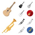 Musical instrument cartoon,black,flat,monochrome,outline icons in set collection for design. String and Wind instrument Royalty Free Stock Photo
