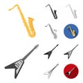 Musical instrument cartoon,black,flat,monochrome,outline icons in set collection for design. String and Wind instrument Royalty Free Stock Photo