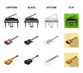 Musical instrument cartoon,black,outline,flat icons in set collection for design. String and Wind instrument isometric Royalty Free Stock Photo