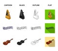 Musical instrument cartoon,black,outline,flat icons in set collection for design. String and Wind instrument isometric Royalty Free Stock Photo