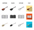 Musical instrument cartoon,black,outline,flat icons in set collection for design. String and Wind instrument isometric Royalty Free Stock Photo