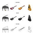 Musical instrument cartoon,black,outline icons in set collection for design. String and Wind instrument isometric vector Royalty Free Stock Photo