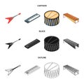 Musical instrument cartoon,black,outline icons in set collection for design. String and Wind instrument isometric vector Royalty Free Stock Photo