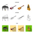 Musical instrument cartoon,outline,flat icons in set collection for design. String and Wind instrument isometric vector Royalty Free Stock Photo