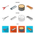 Musical instrument cartoon,outline,flat icons in set collection for design. String and Wind instrument isometric vector Royalty Free Stock Photo