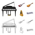 Musical instrument cartoon,outline icons in set collection for design. String and Wind instrument isometric vector Royalty Free Stock Photo