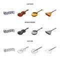 Musical instrument cartoon,outline,monochrome icons in set collection for design. String and Wind instrument isometric Royalty Free Stock Photo