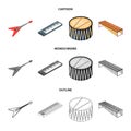 Musical instrument cartoon,outline,monochrome icons in set collection for design. String and Wind instrument isometric Royalty Free Stock Photo