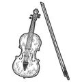 Musical instrument, cello. Sketch scratch board imitation. Black and white.