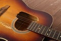 Musical instrument - Closeup fragment Broken classic acoustic guitar Royalty Free Stock Photo