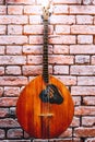Musical instrument domra on brick wall