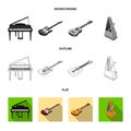 Musical instrument flat,outline,monochrome icons in set collection for design. String and Wind instrument isometric Royalty Free Stock Photo