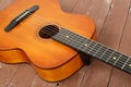 Musical instrument - Fragment retro russian acoustic guitar wood background