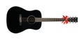 Musical instrument - Front view Black acoustic guitar a red bow isolated Royalty Free Stock Photo