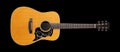 Musical instrument - Front view classic vintage acoustic guitar folk. Isolated on black Royalty Free Stock Photo