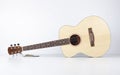 Musical instrument - Front view classic wooden left hand acoustic guitar Royalty Free Stock Photo