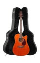 Musical instrument - Front view orange acoustic guitar in hard c Royalty Free Stock Photo