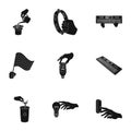 Musical instrument, garbage and ecology, electric applianc and other web icon in black style. Megaphone, finishing
