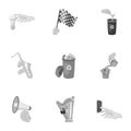 Musical instrument, garbage and ecology, electric applianc and other web icon in monochrome style. Megaphone, finishing