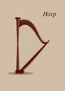 Musical instrument. Harp vector icon, flat design. Antique wooden stringed musical instrument Harp.