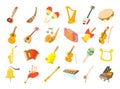 Musical instrument icon set, cartoon style Royalty Free Stock Photo