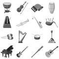 Musical instrument icons set gray monochrome style Royalty Free Stock Photo