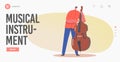 Musical Instrument Landing Page Template. Artist Character Playing Contrabass. Music Jazz Band Entertainment Concert