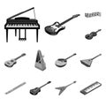 Musical instrument monochrome icons in set collection for design. String and Wind instrument isometric vector symbol Royalty Free Stock Photo