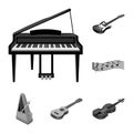 Musical instrument monochrome icons in set collection for design. String and Wind instrument isometric vector symbol Royalty Free Stock Photo