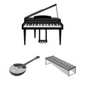 Musical instrument monochrome icons in set collection for design. String and Wind instrument isometric vector symbol Royalty Free Stock Photo