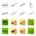 Musical instrument outline,flat icons in set collection for design. String and Wind instrument isometric vector symbol Royalty Free Stock Photo