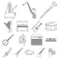 Musical instrument outline icons in set collection for design. String and Wind instrument vector symbol stock web Royalty Free Stock Photo