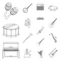 Musical instrument outline icons in set collection for design. String and Wind instrument vector symbol stock web Royalty Free Stock Photo