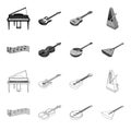 Musical instrument outline,monochrome icons in set collection for design. String and Wind instrument isometric vector Royalty Free Stock Photo