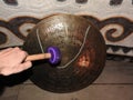 A musical instrument for playing religious music in shamanistic or Buddhist temples. Gong for music performance Royalty Free Stock Photo