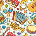 Musical instrument. Seamless pattern. Vector ornament. Cartoon