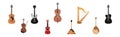 Musical Instrument with Stringed Guitar, Violin, Harp and Balalaika Vector Set