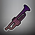 Musical instrument Trumpet sign. Vector. Violet gradient icon wi