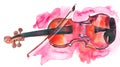 Musical instrument violin retro expressive watercolor illustration on white background perfect for vintage invitation Royalty Free Stock Photo