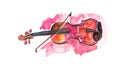 Musical instrument violin retro expressive watercolor illustration on white background perfect for vintage invitation Royalty Free Stock Photo