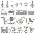 Musicial instruments icons. Vector isolated outline illustrations