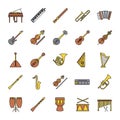 Musical instruments color icons set