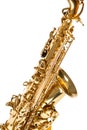 Partial View of Alto Saxophone Isolated Over White Background. Royalty Free Stock Photo