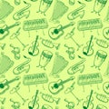 Musical instruments doodle vector rseamless pattern. Music backgr