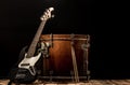 musical instruments, drum bass Bochka bass guitar on a black background