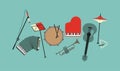 Musical instruments flat color vector icon set Royalty Free Stock Photo