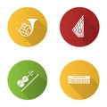 Musical instruments flat design long shadow glyph icons set Royalty Free Stock Photo